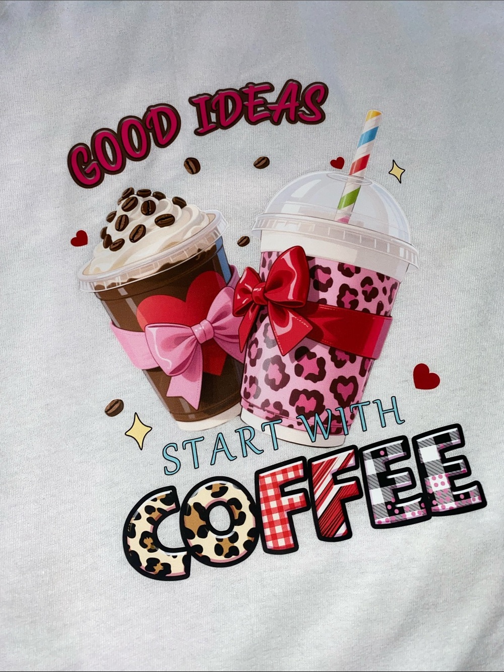 Hanes White Tee with Pink Leopard Coffee Graphic